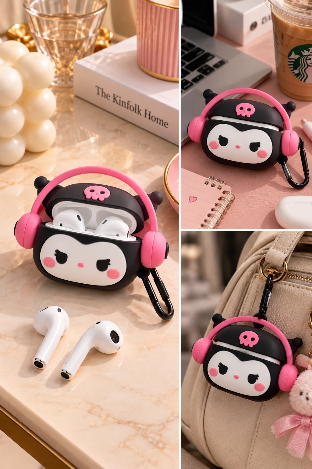 Kuromi Figürlü Askılı Airpods Kılıfı Siyah
