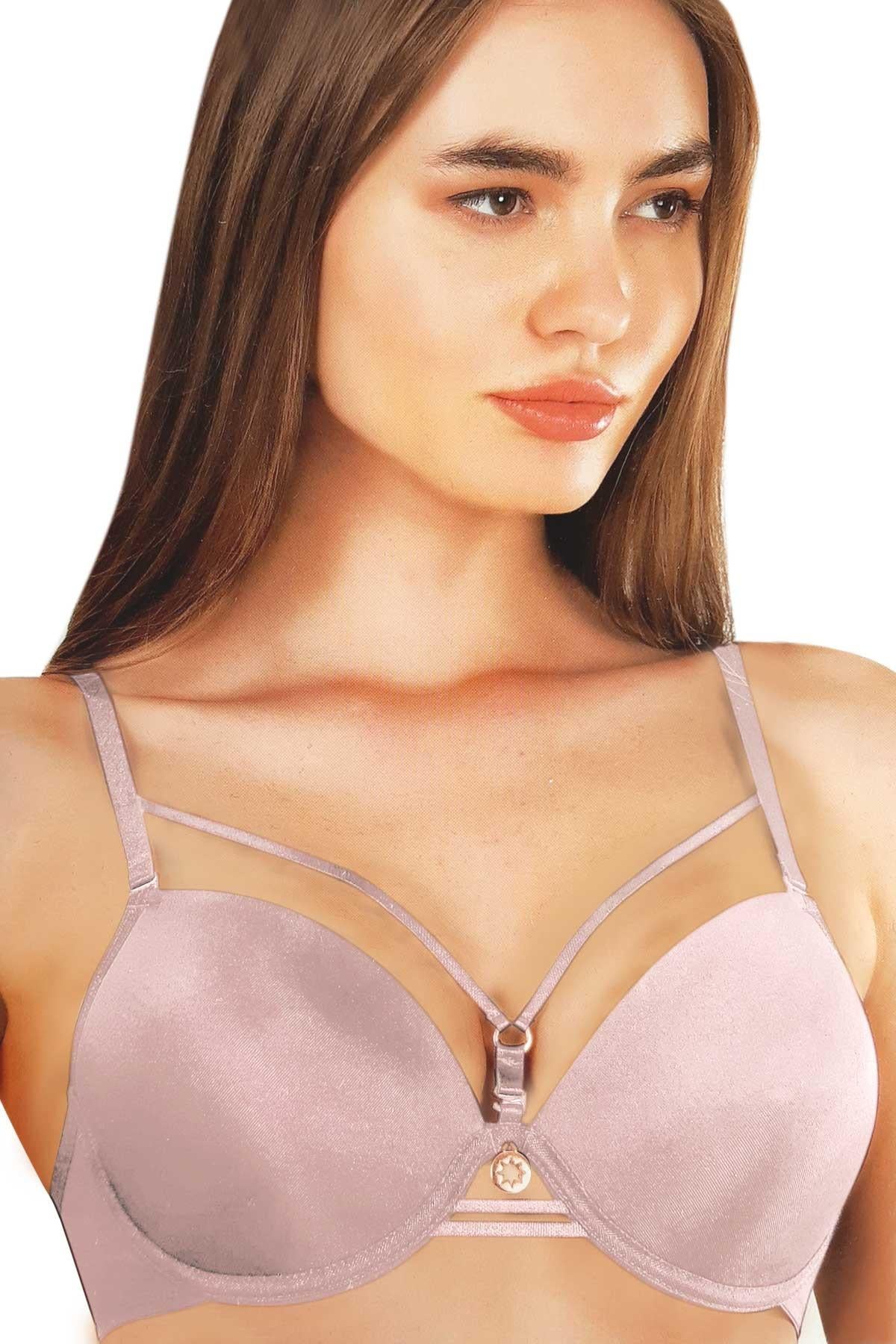 Kadın Destekli-balenli Micro Kaplı Ipli Push-up Sütyen Pudra