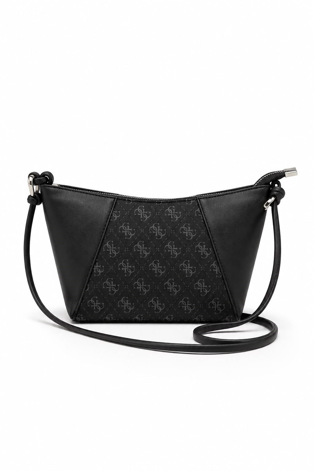 Kadın İnce Askılı Monogram Desenli Minimal Çanta Siyah