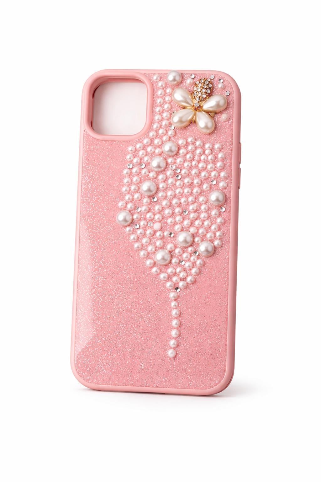 İphone 16 Pro Uyumlu İnci ve Glitter Detaylı Kılıf Pembe