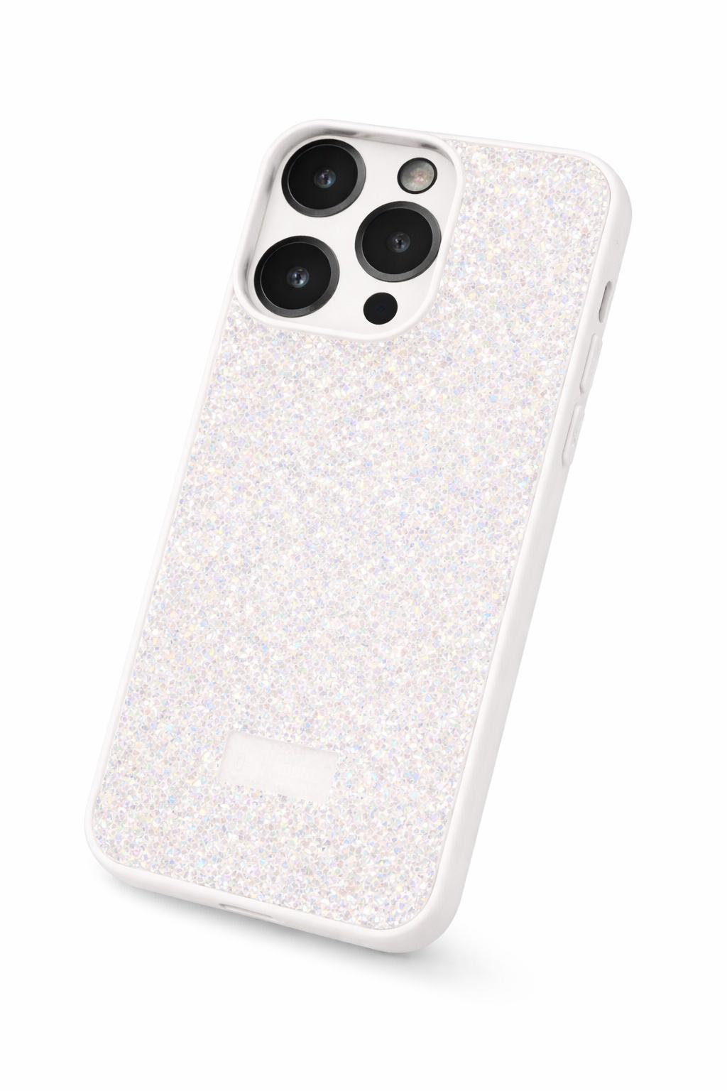 İphone 15 Pro Uyumlu Full Taş Detaylı Swarovski Kılıf Beyaz