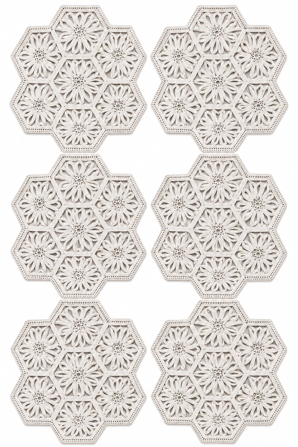 6'lı Geometrik Desenli Çiçek Motifli Runner Beyaz1