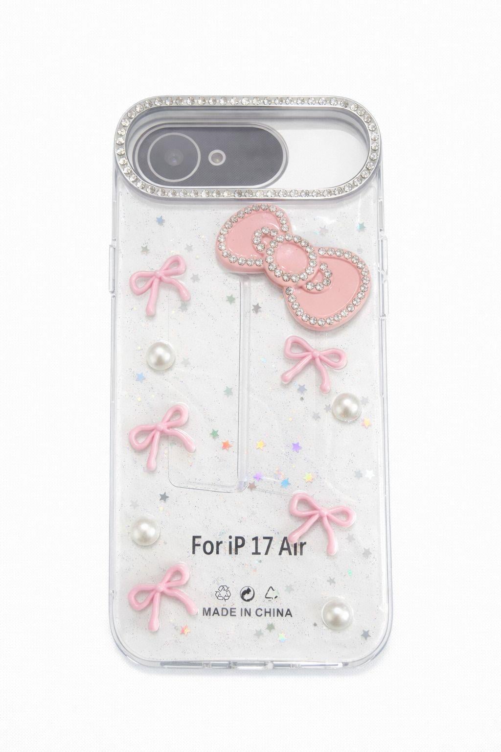 İphone 17 Air Uyumlu Kurdeleli ve İnci Taşlı Kılıf Pembe