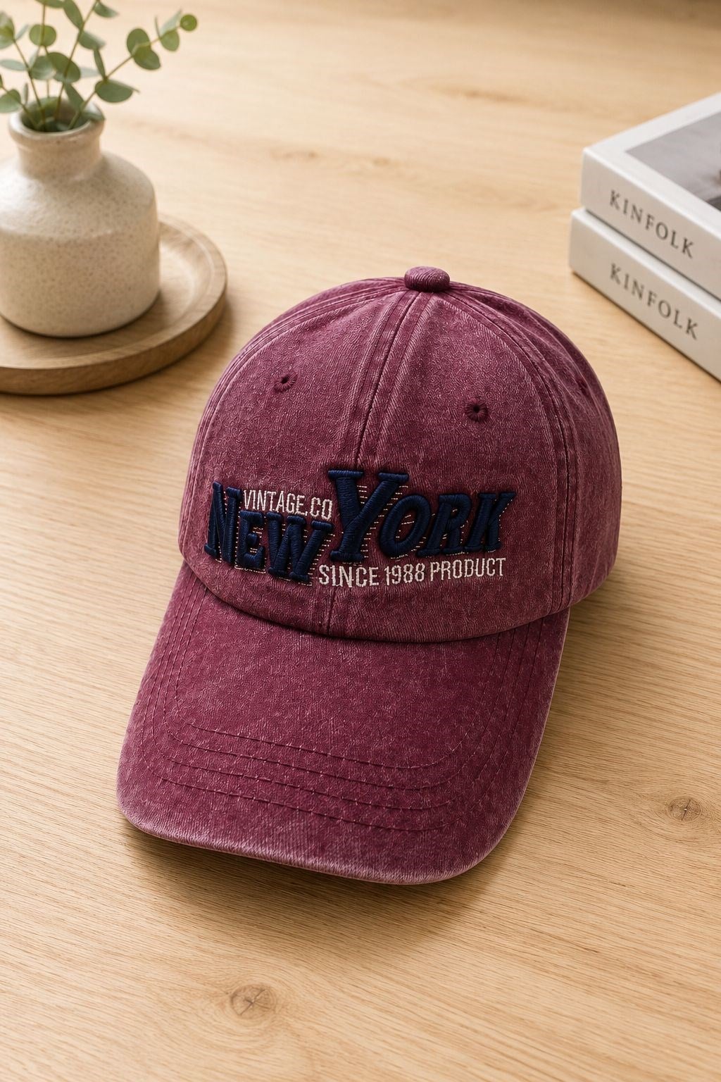 Kadın New York Nakışlı Yıkamalı Şapka Bordo