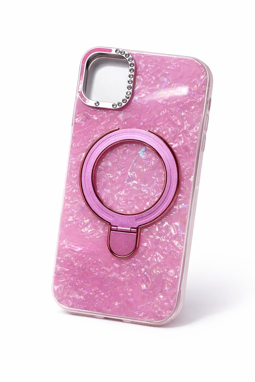 İphone 15 Pro Uyumlu Magsafe Dönebilen Halkalı Kılıf Pembe