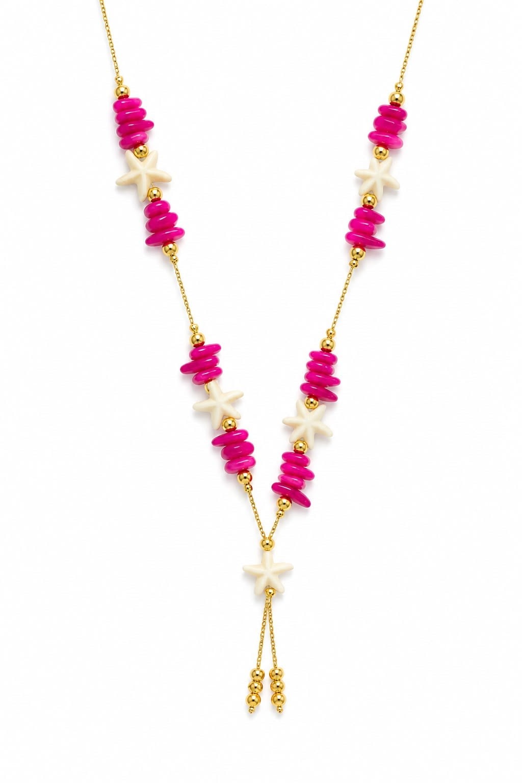 Figürlü Gold Boncuklu Kolye Pembe