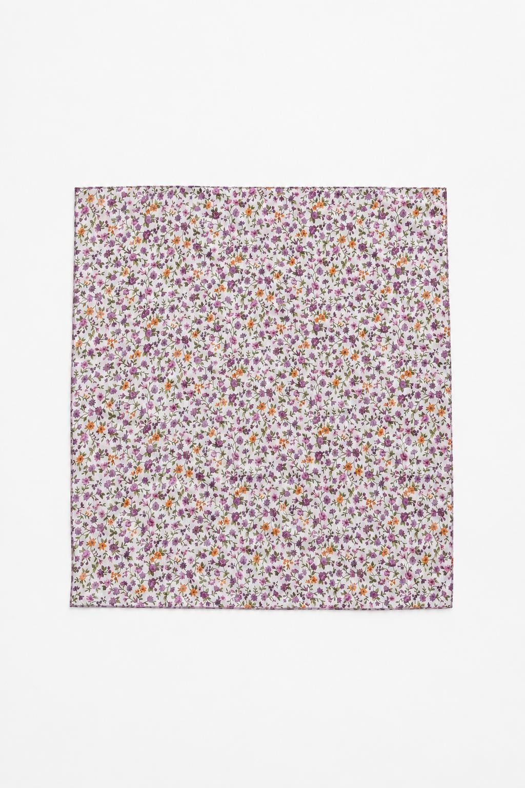 Çiçek Desenli Şifon 45X45 Ölçülü Fular Mor