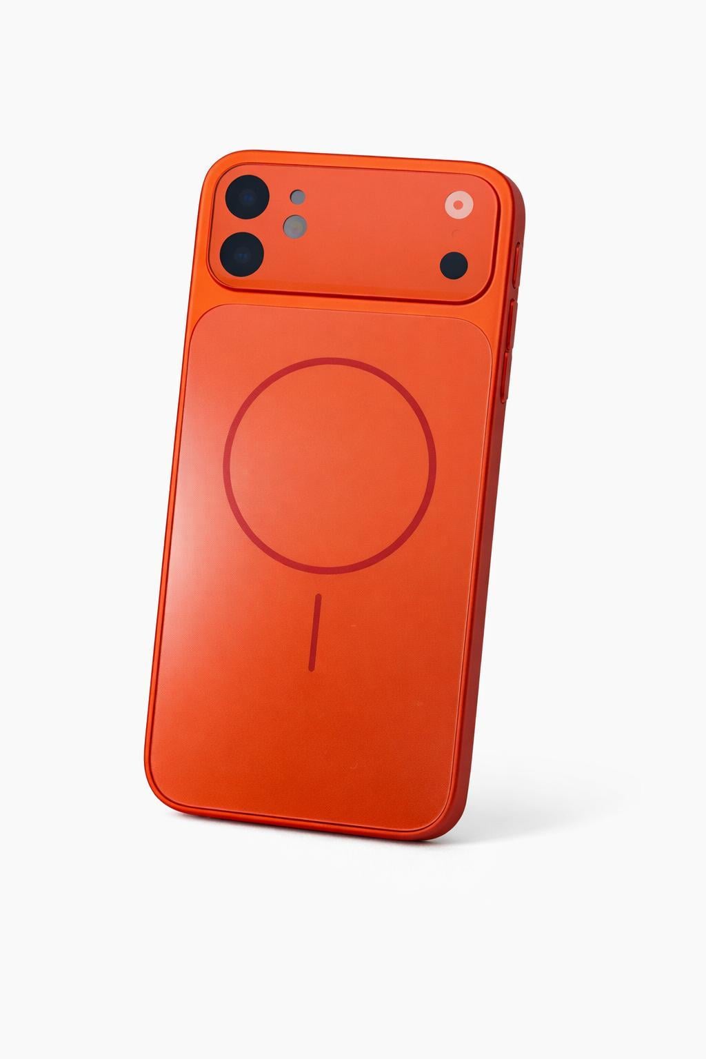 İphone 14 Pro Max Uyumlu 17 Pro Max Görünümlü Çevirici Kameralı Kılıf Turuncu