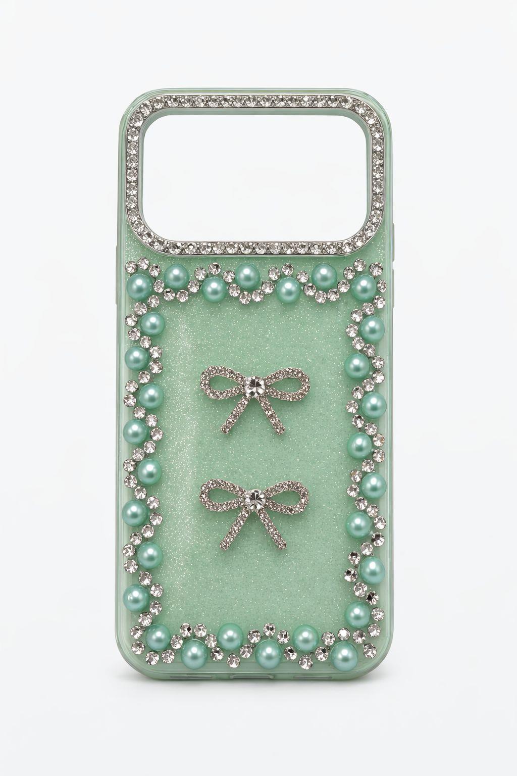 İphone 17 Pro Uyumlu Taş Detaylı Telefon Kılıfı Yeşil