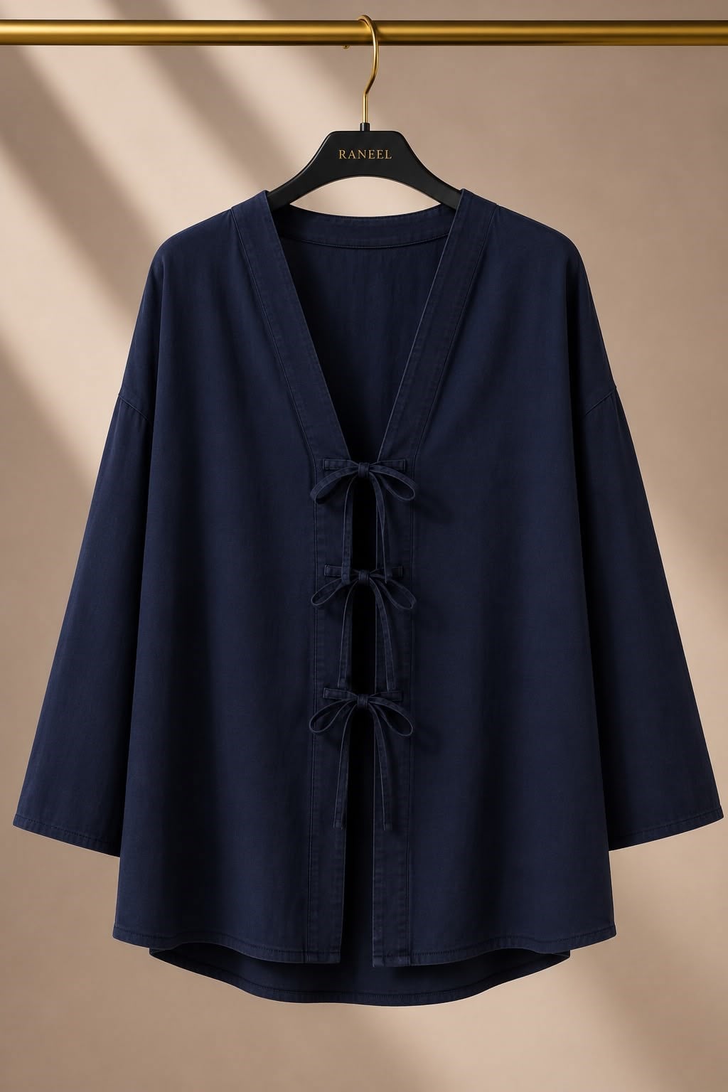 Kadın Oversize Önden Bağlamalı Kot Kimono Lacivert