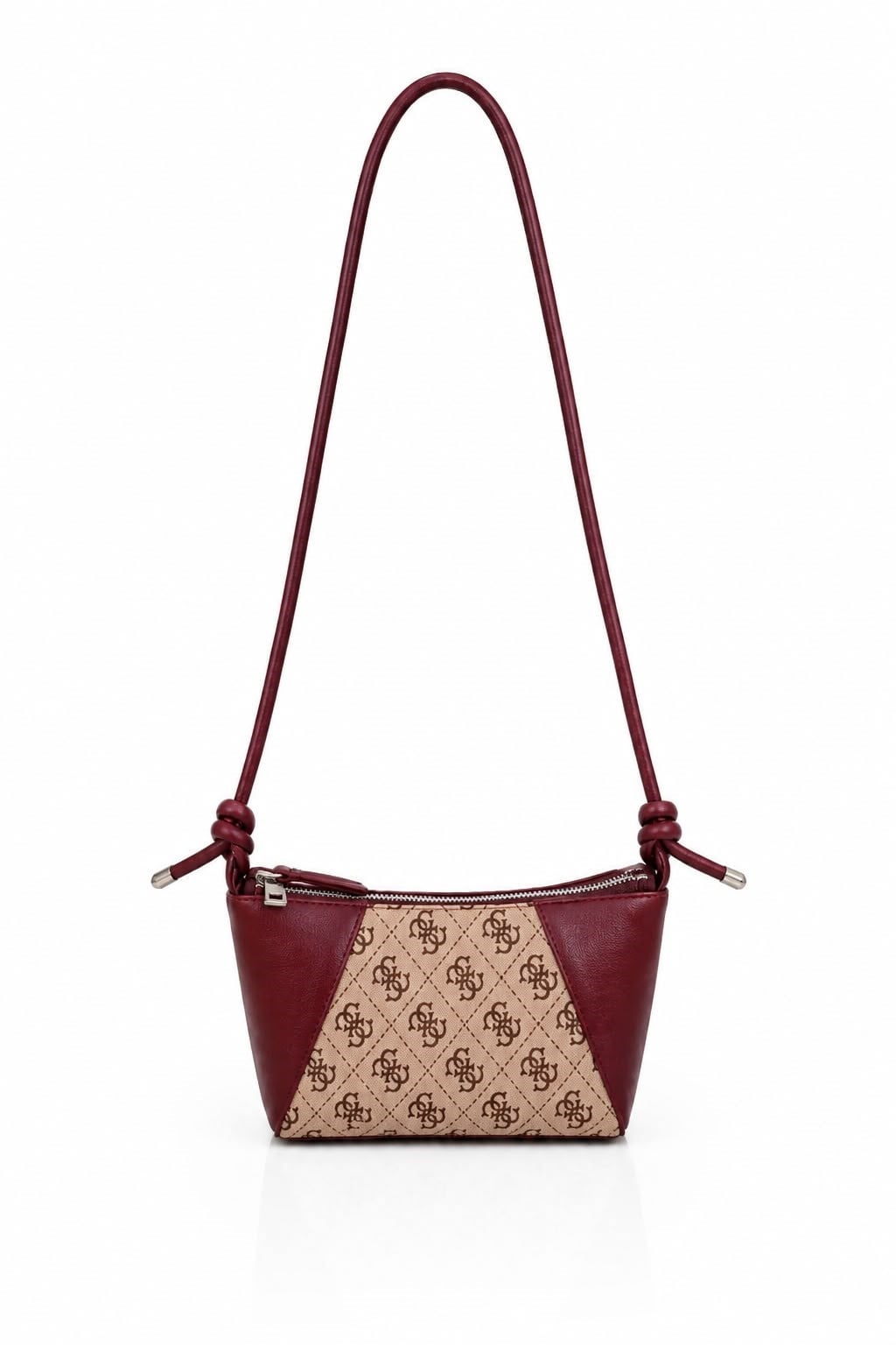 Kadın İnce Askılı Monogram Desenli Minimal Çanta Bordo