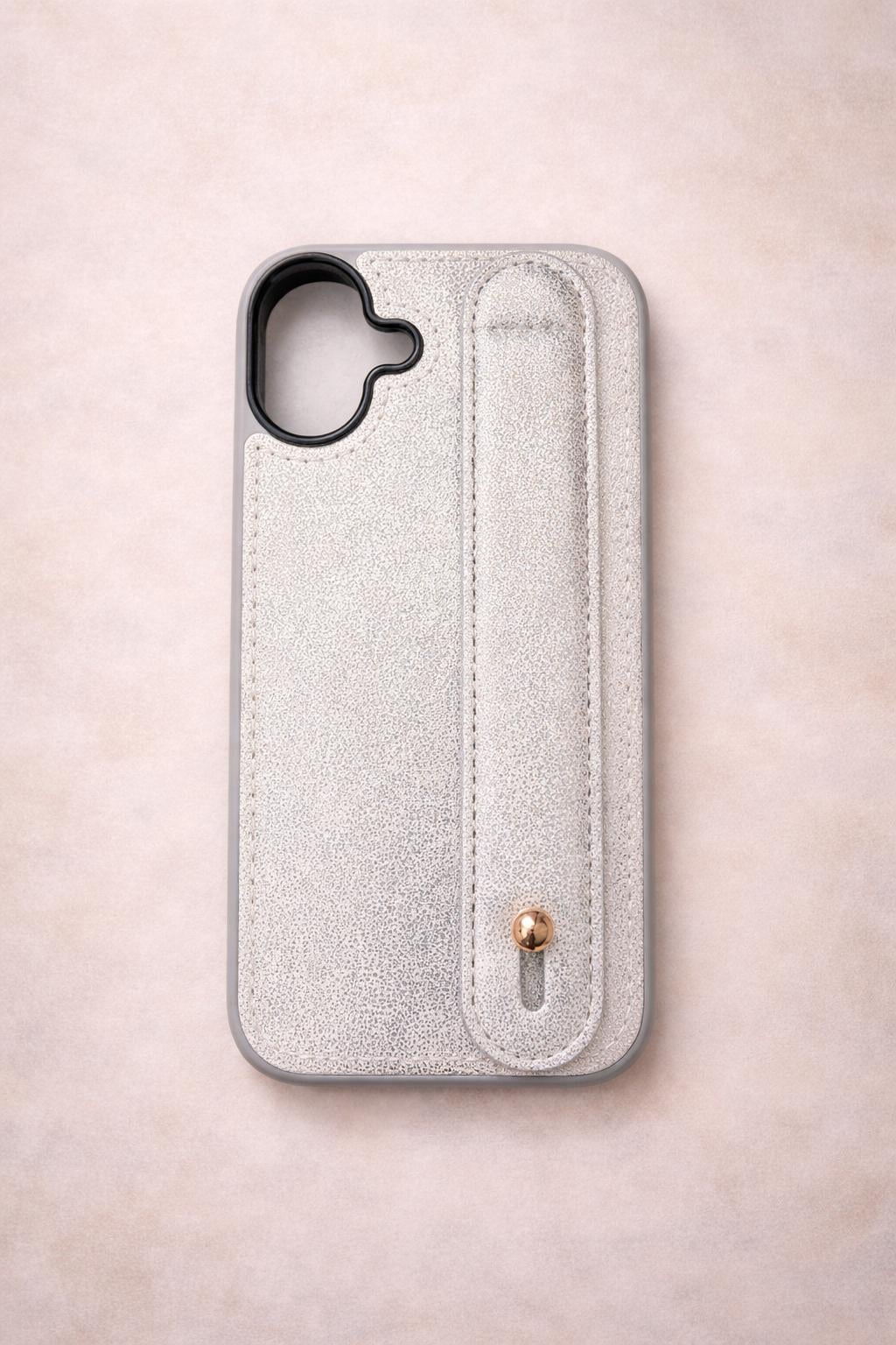 İphone 17 Uyumlu Charmlı ve Harfli Deri Kılıf Gri