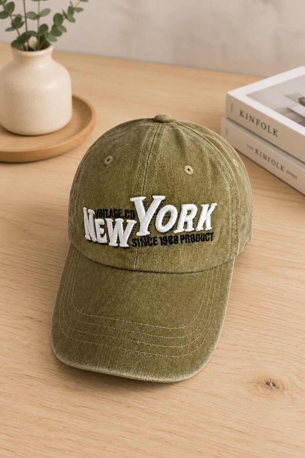 Kadın New York Nakışlı Yıkamalı Şapka Vizon