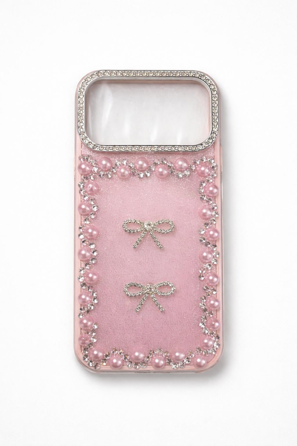 İphone 17 Pro Max Uyumlu Taş Detaylı Telefon Kılıfı Pembe