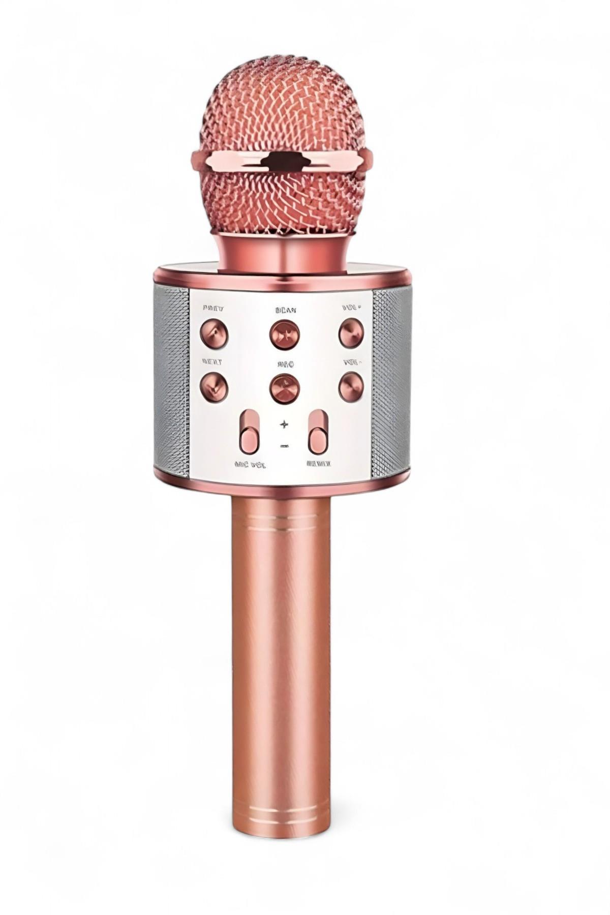 Karaoke Mikrofon Bluetooth Hoparlör Hafıza Kartı Usb Aux Giriş Destekli Bronz