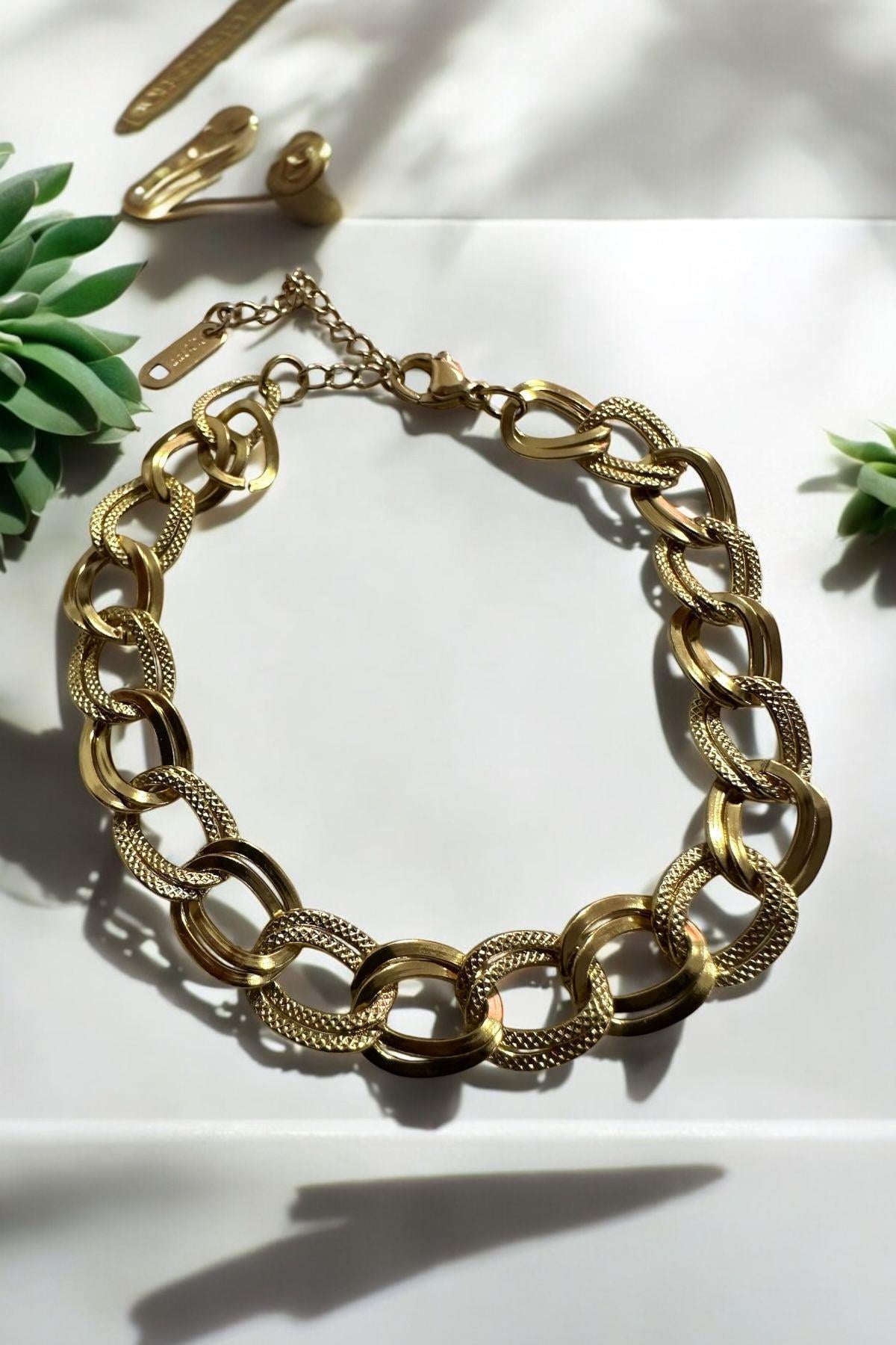 Halkalı Gold Bileklik Çelik 