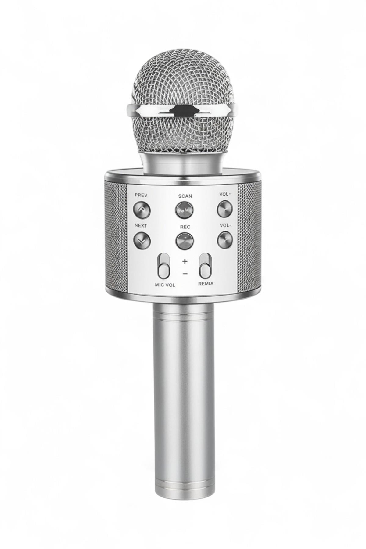 Karaoke Mikrofon Bluetooth Hoparlör Hafıza Kartı Usb Aux Giriş Destekli Gri