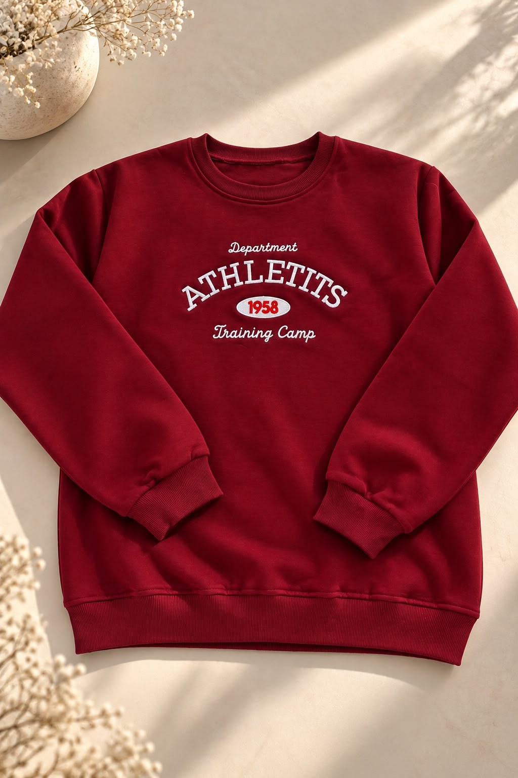 Kadın Yazı Nakışlı Bisiklet Yaka Şardonlu Sweatshirt Bordo