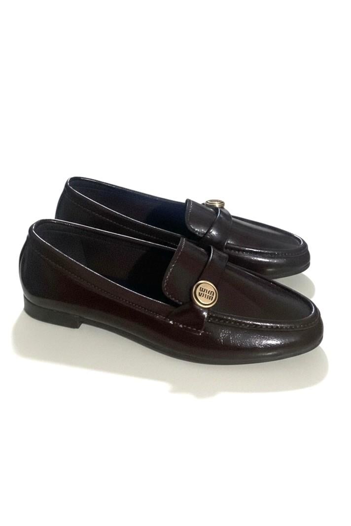 Kadın Tek Bant Hafif Topuk Rugan Babet Acı Kahve