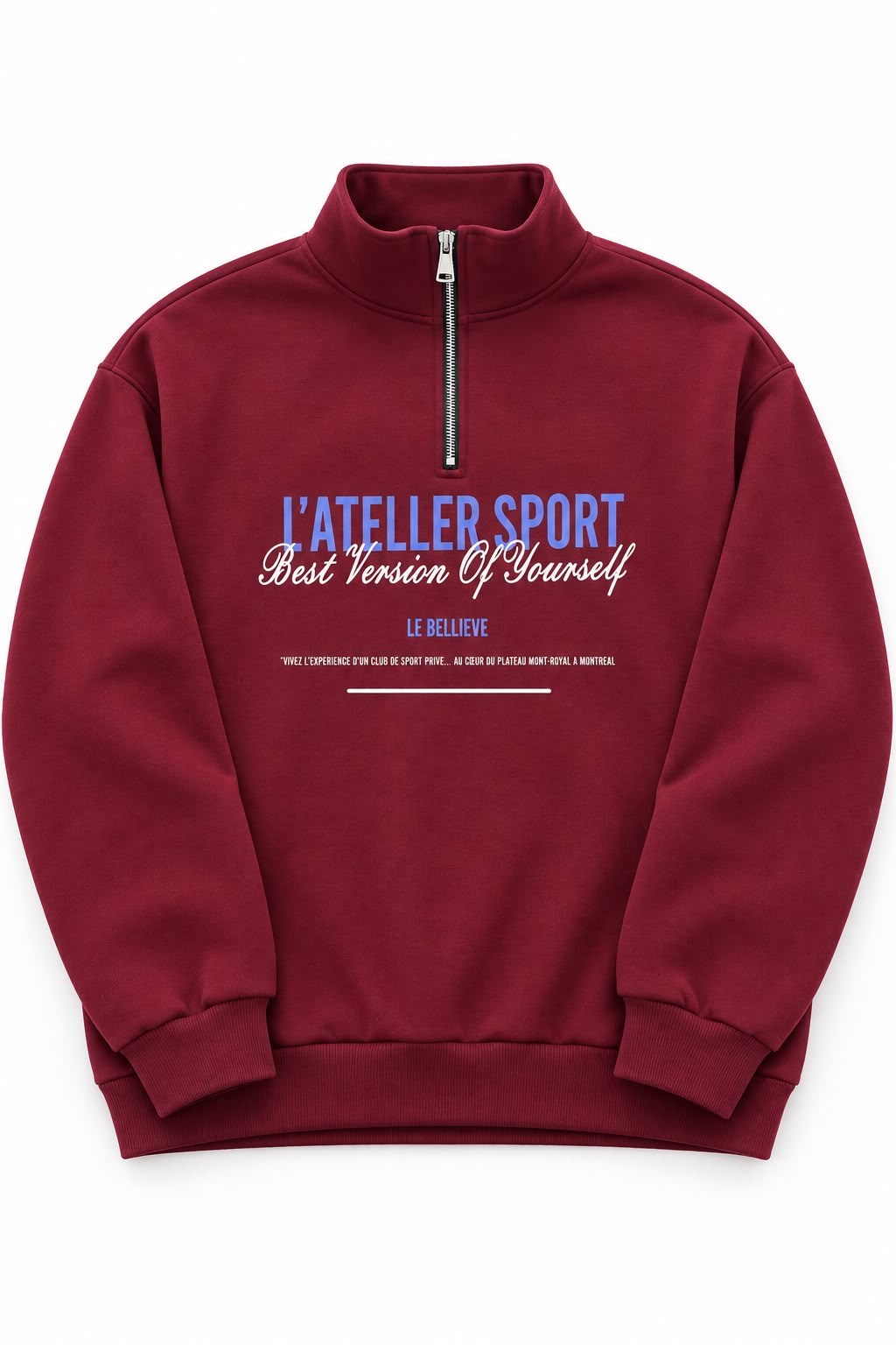 Kadın Dik Yaka Yarım Fermuarlı Baskılı Sweatshirt Bordo