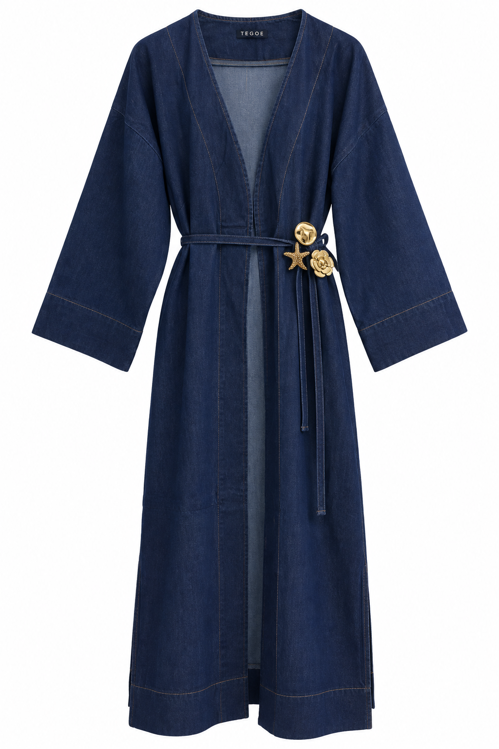 Kadın Yanları Yırtmaçlı Önden Bağlama Ve Charm Detaylı Jean Kap/Abaya Lacivert