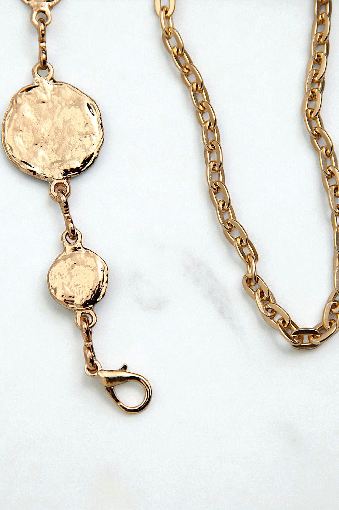 Yuvarlak Plakalı Kadın Zincir Kemer Gold  105 CM