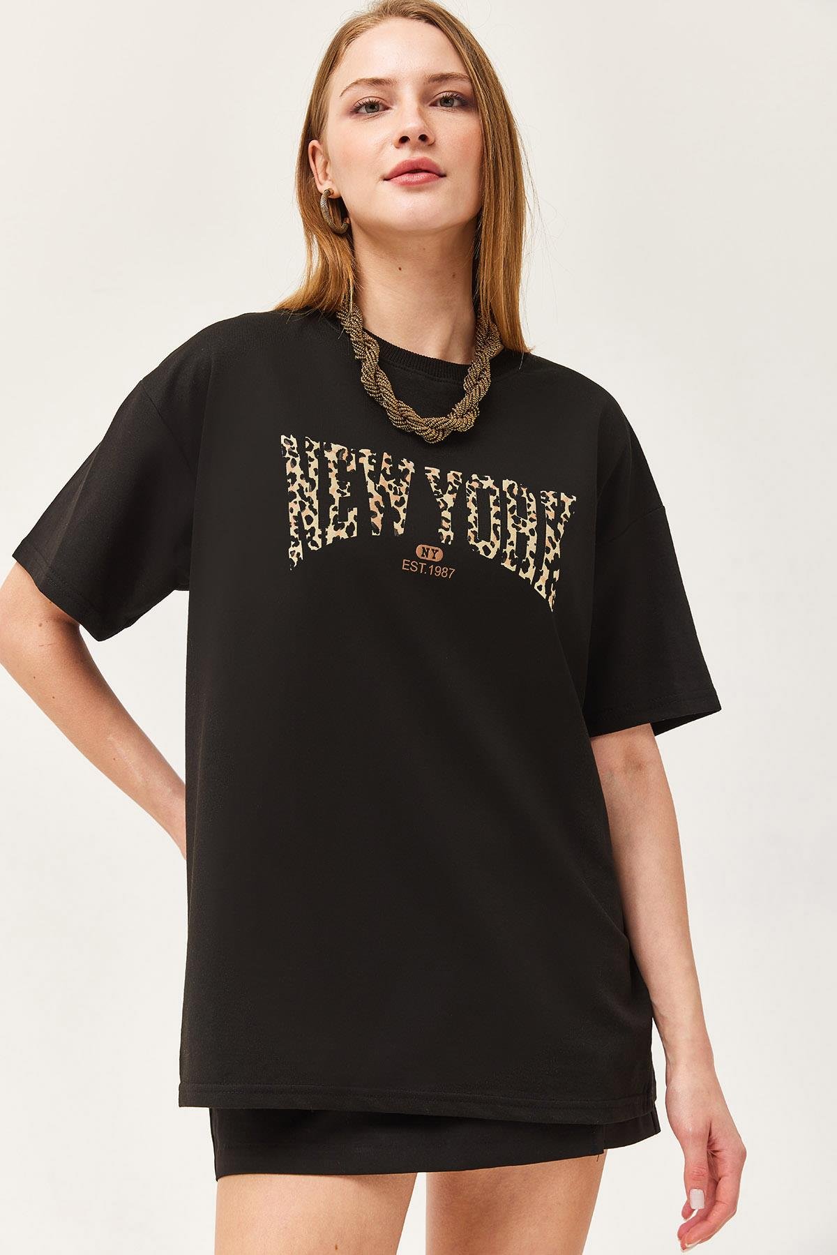 Bisiklet Yaka Oversize Tshirt Siyah