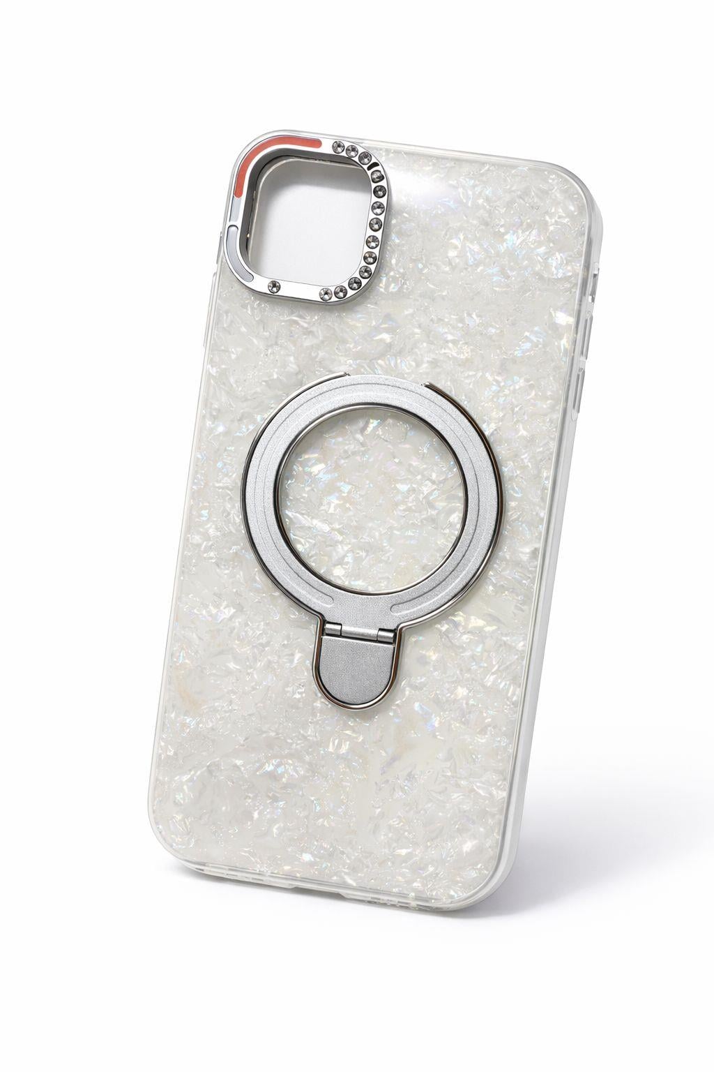 İphone 15 Pro Uyumlu Magsafe Dönebilen Halkalı Kılıf Beyaz