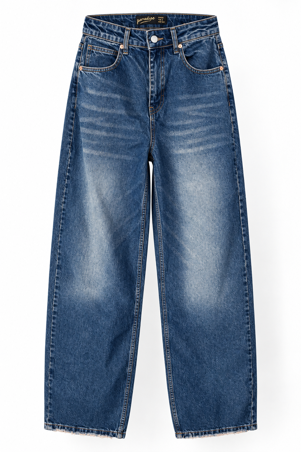 Yüksek Bel Kadın Eskitme Yıkamalı Wide Leg Jean Mavi