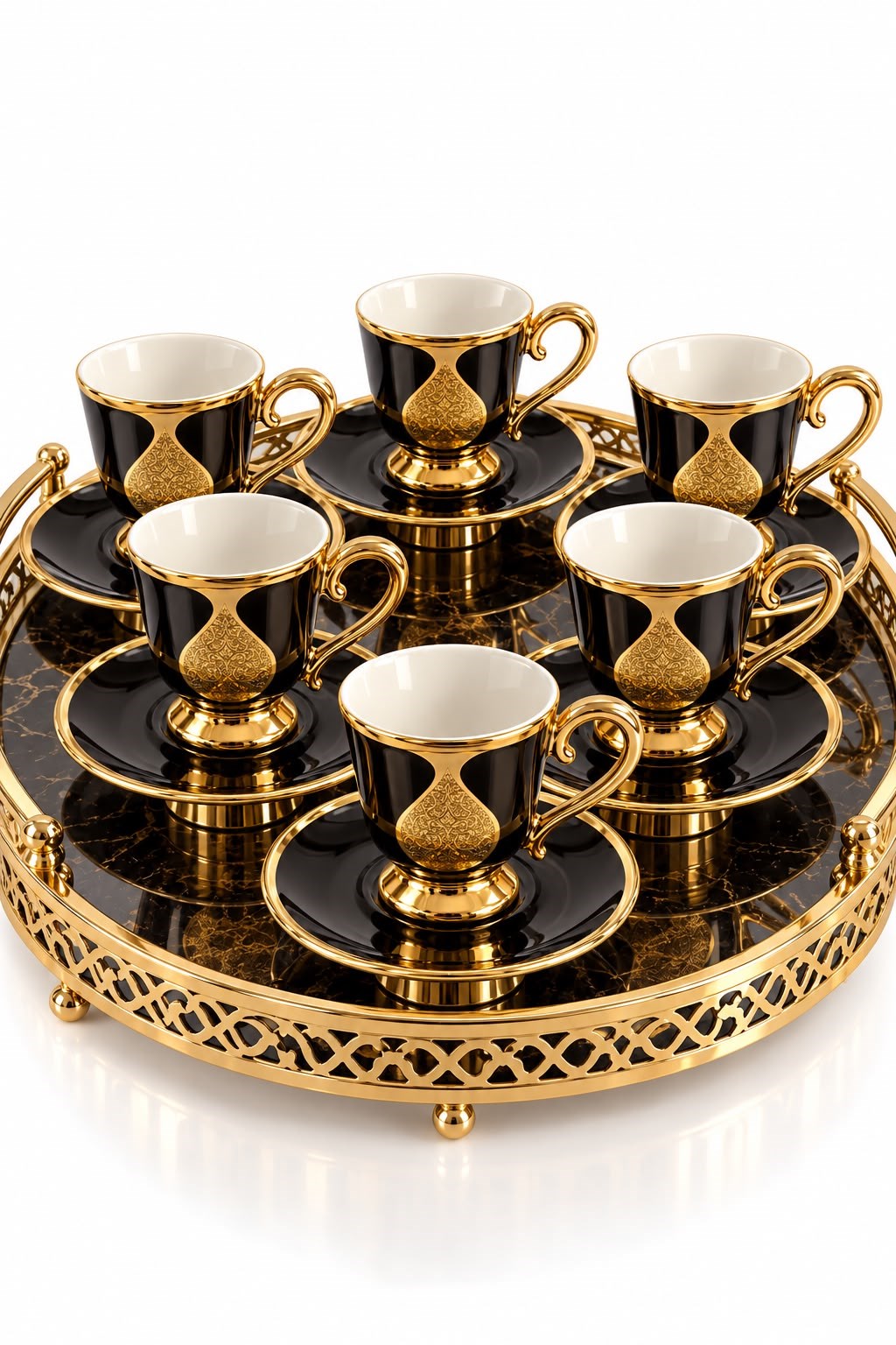 6'lı Gold Damla Desenli Fincan Takımı Siyah