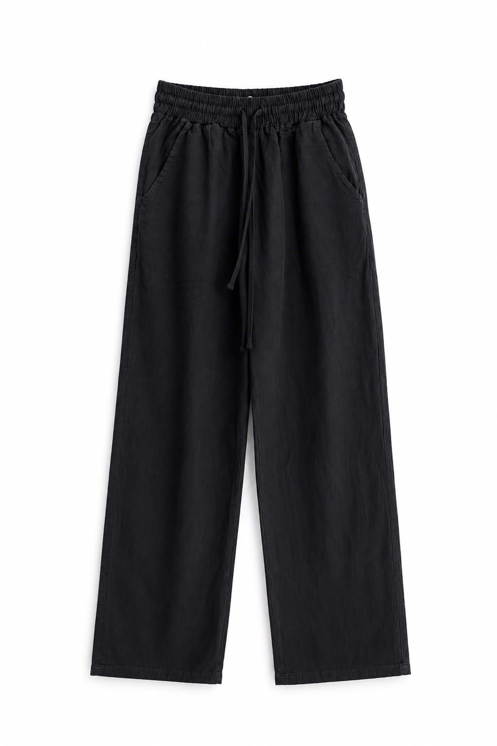 Kadın Beli Lastikli Bağcıklı Cepli Keten Mom Pantolon