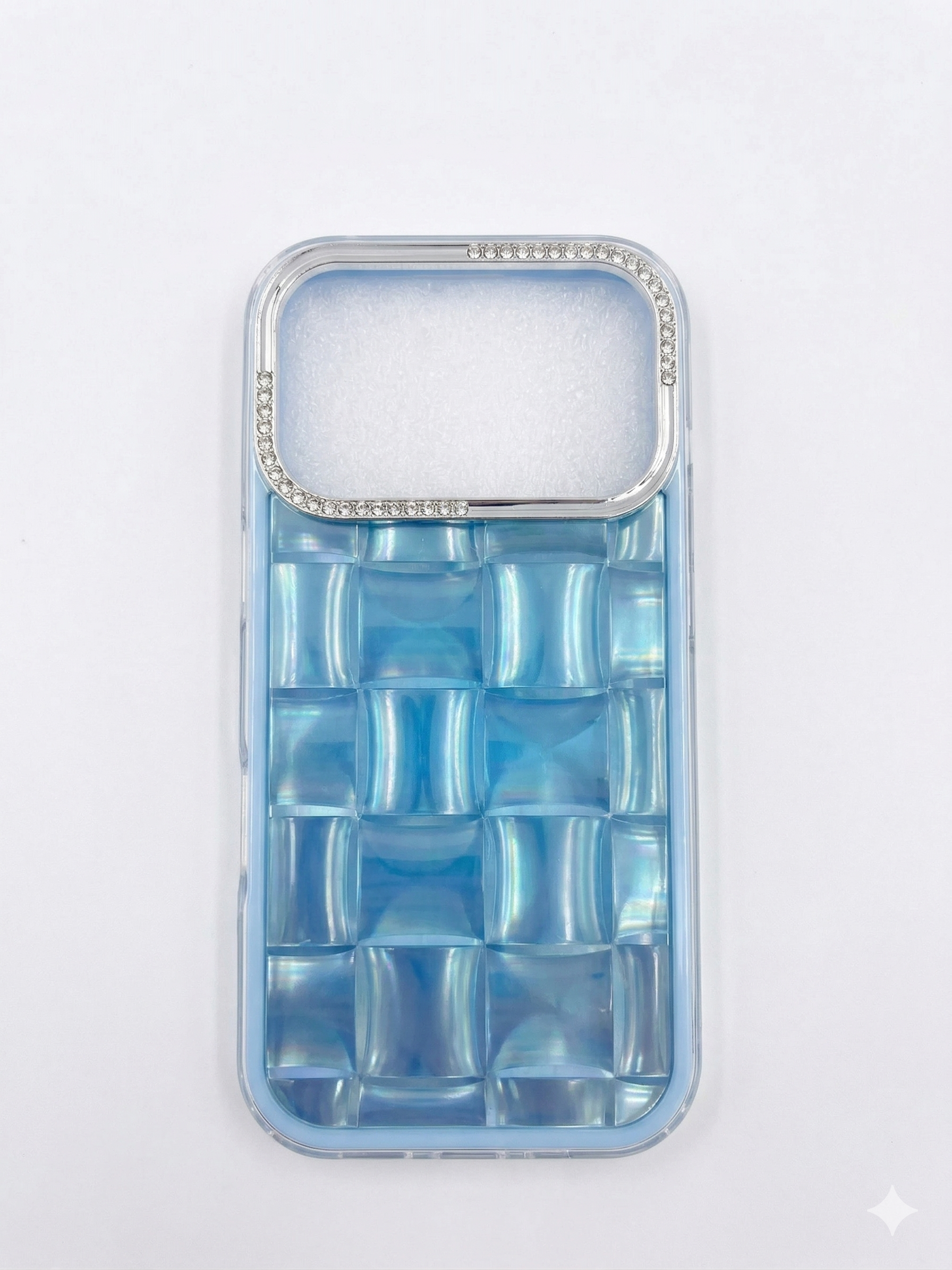 iPhone 17 Pro Uyumlu 3D Kare Desenli Parlak Kılıf Mavi