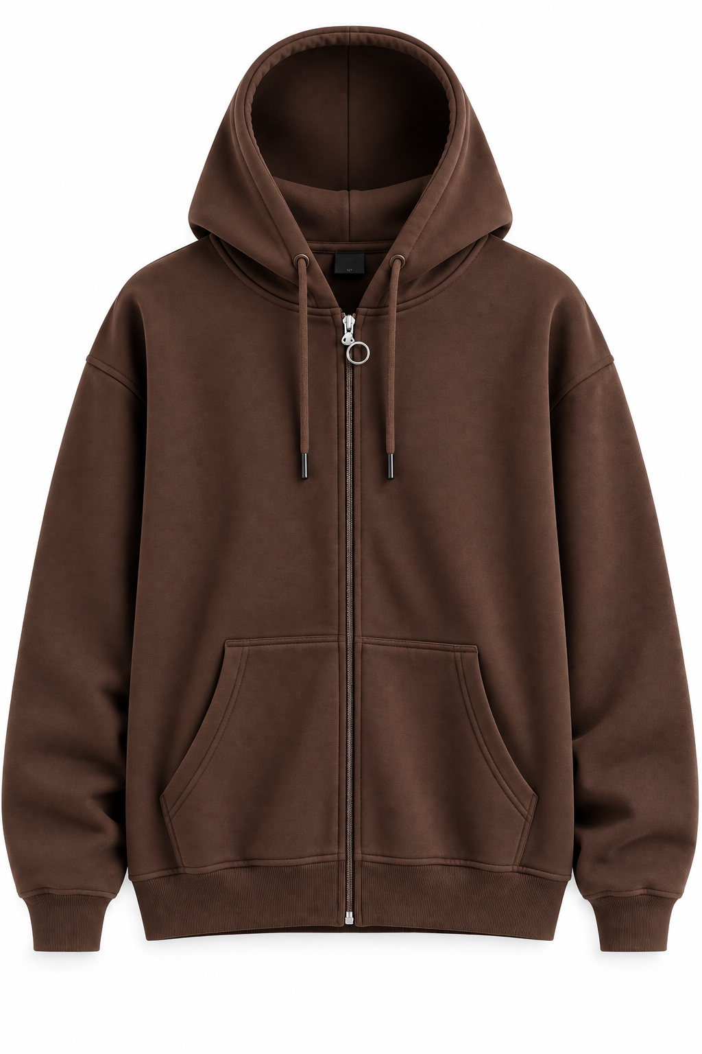 Kapüşonlu Fermuarlı Cepli Oversize Şardonlu Sweatshirt Kahve