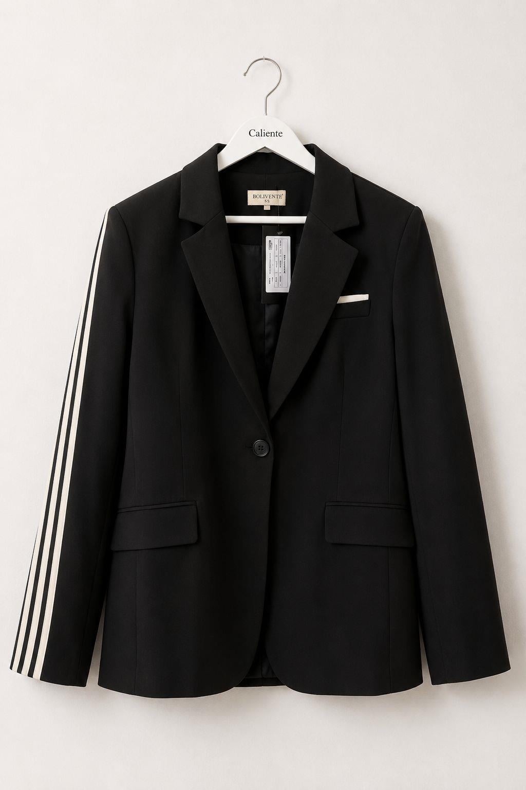 Kadın Kolu Şeritli Oversize Blazer Ceket Siyah