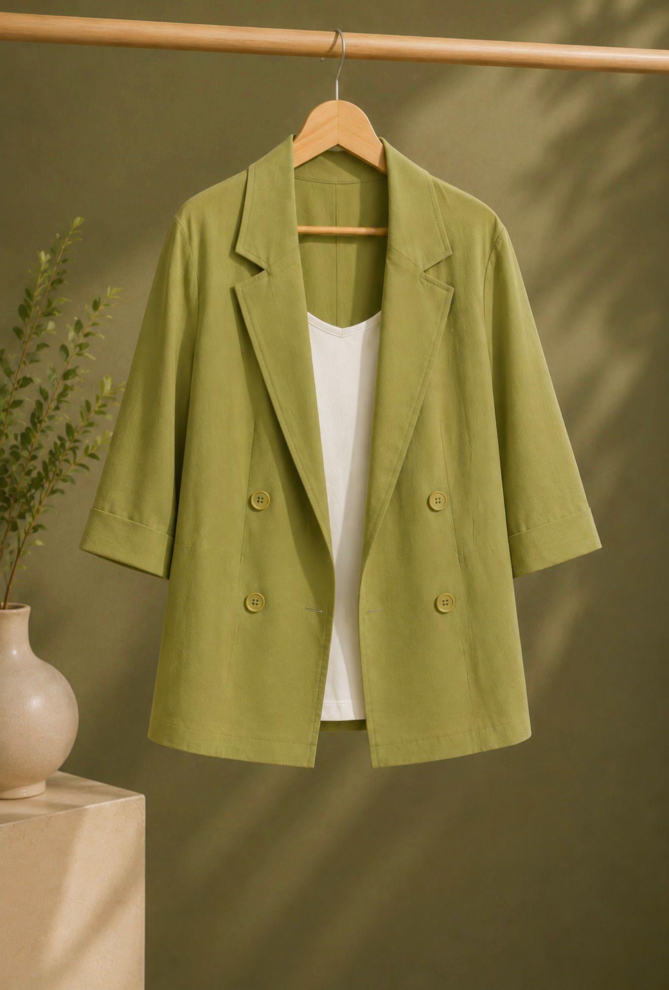 Kadın Kruvaze Yaka Oversize Blazer Ceket Açık Haki