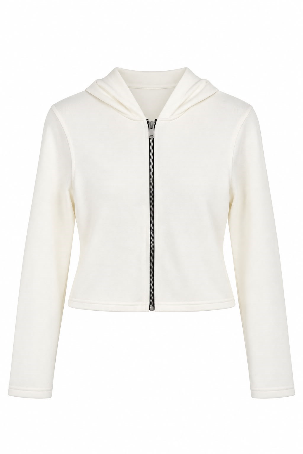 Kadın Fermuarlı Kapüşonlu Cep Detay Crop Sweatshirt Beyaz