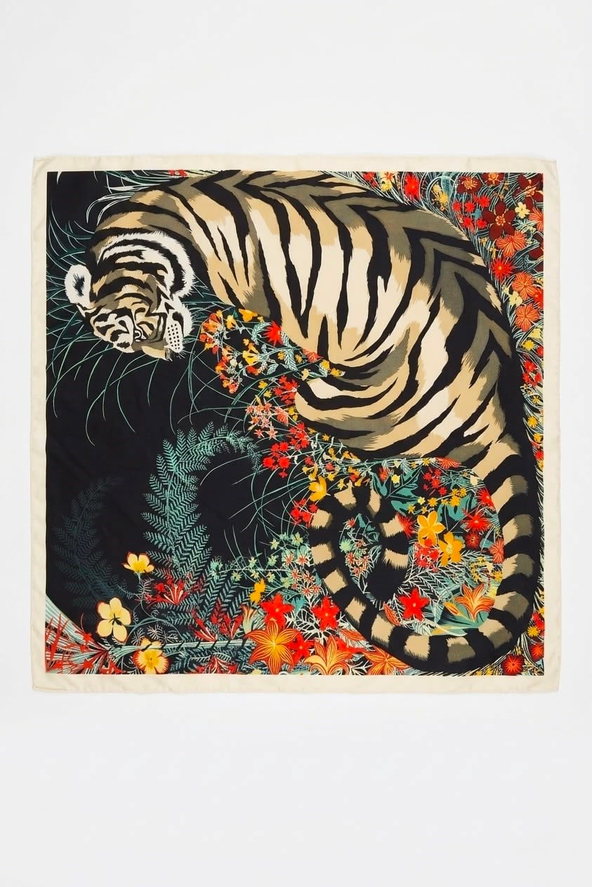  Jaguar Figürlü 45X45 Ölçülü Fular Siyah