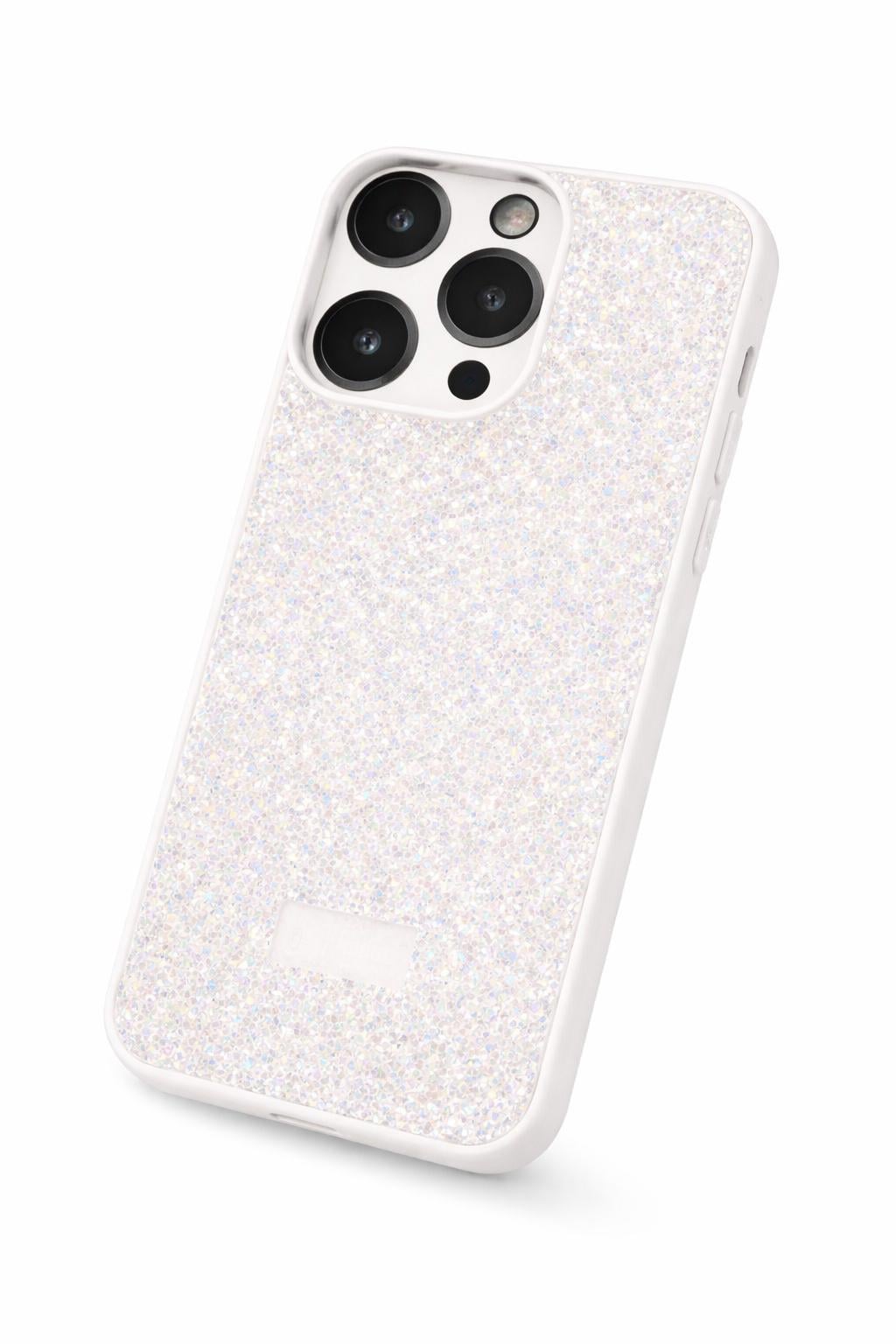 İphone 15 Pro Uyumlu Full Taş Detaylı Swarovski Kılıf Beyaz