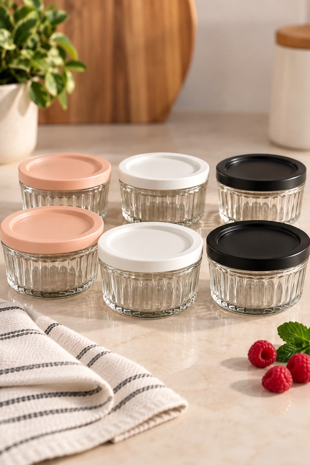 6 lı Kapaklı Sufle Kabı Üç Renkli