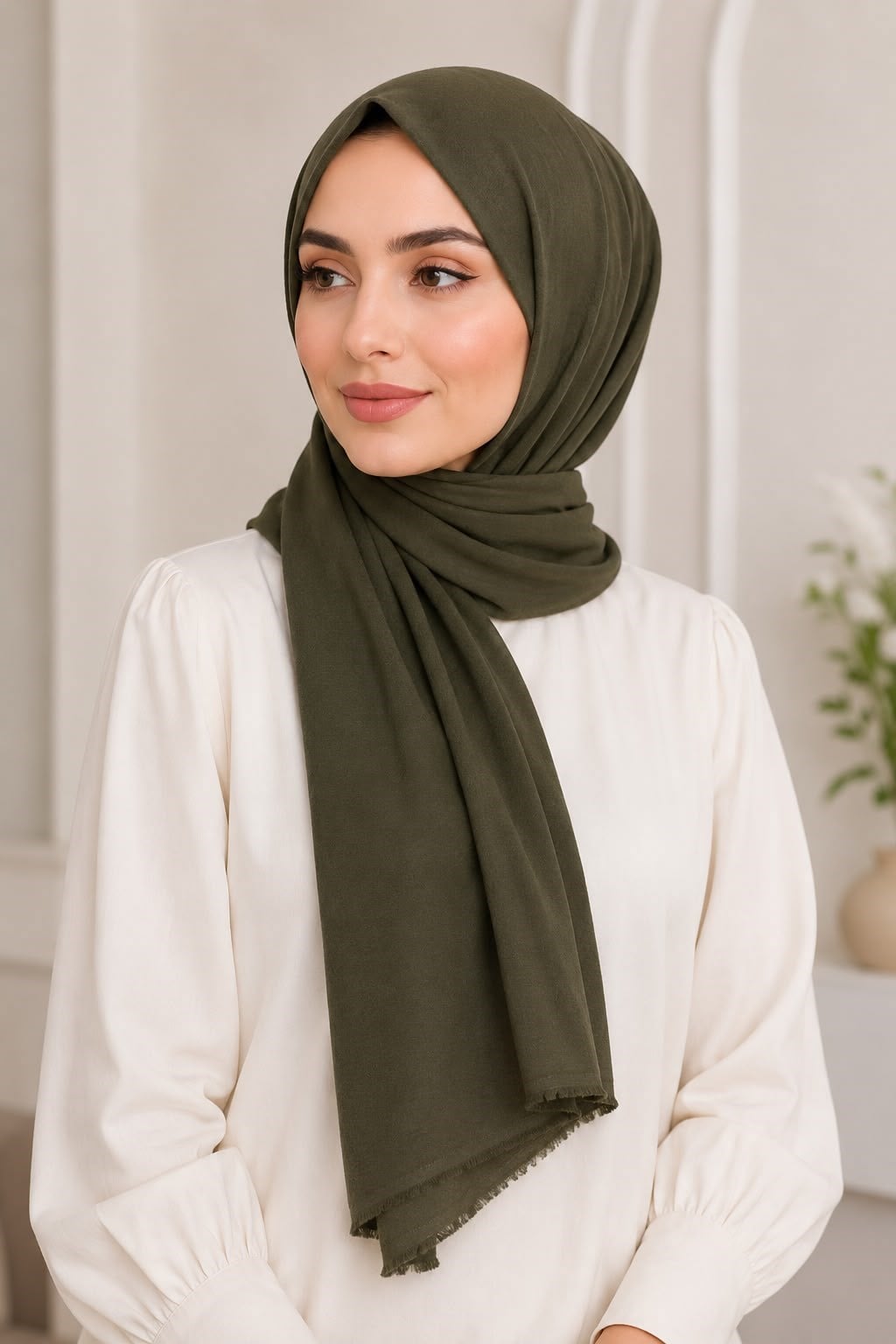 Kadın 180X65 Ölçülü Penye Şal Haki