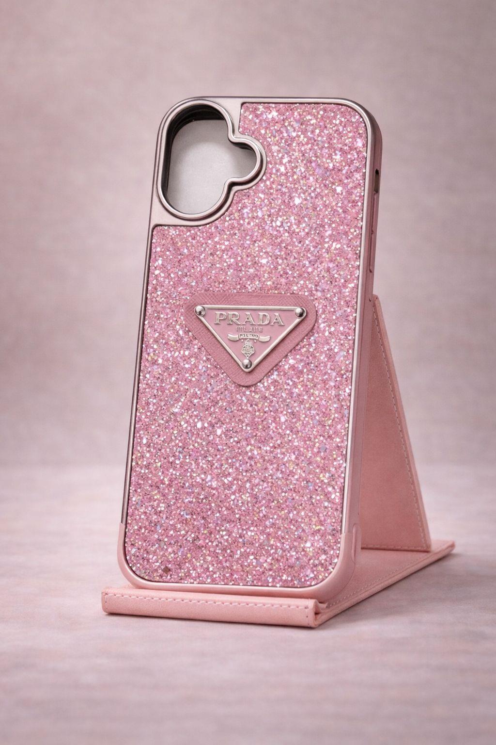 İphone 16 Uyumlu Parlak Taşlı Premium Kılıf Pembe