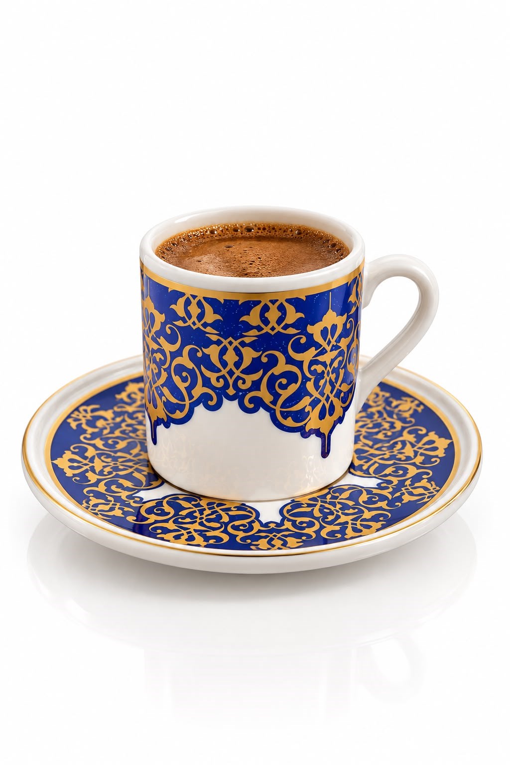 12 Parça 6'lı Tezhip/Çini Desenli Yıldız Motifli Fincan Takımı Mavi