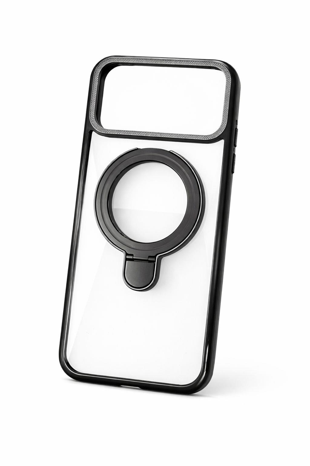 İphone 17 Pro Uyumlu Magsafe Dönebilen Halkalı Kılıf Lens Korumalı Siyah