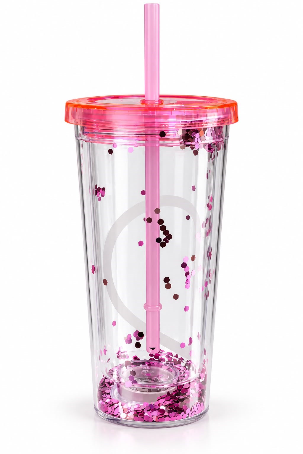 LED Işıklı Simli Pipetli Bardak Pembe
