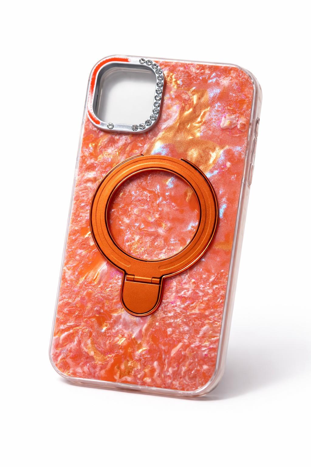 İphone 15 Pro Max Uyumlu Magsafe Dönebilen Halkalı Kılıf Turuncu