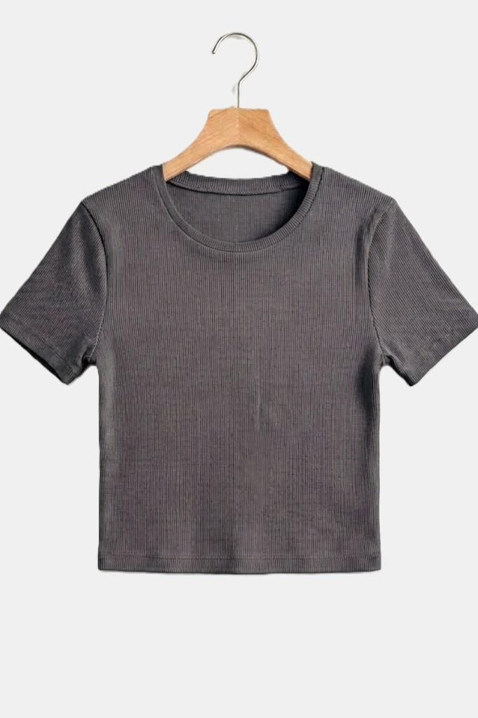 Kadın Bisiklet Yaka Kaşkorse Crop Bluz Antrasit