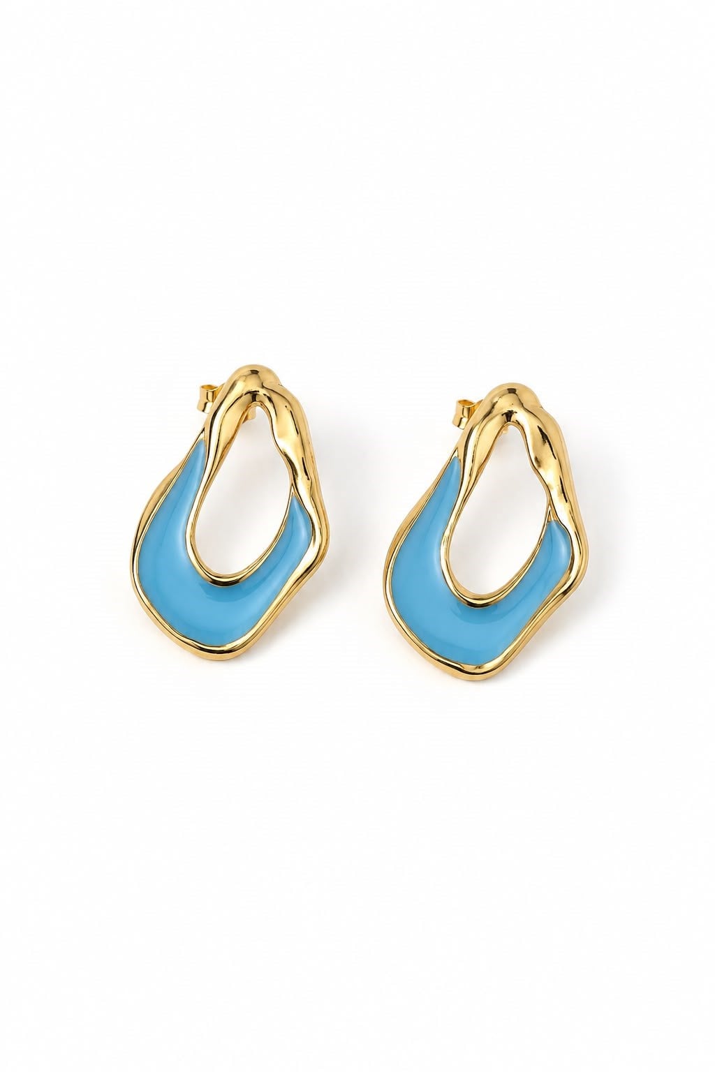 Asimetrik Oval Gold Mineli Küpe Mavi