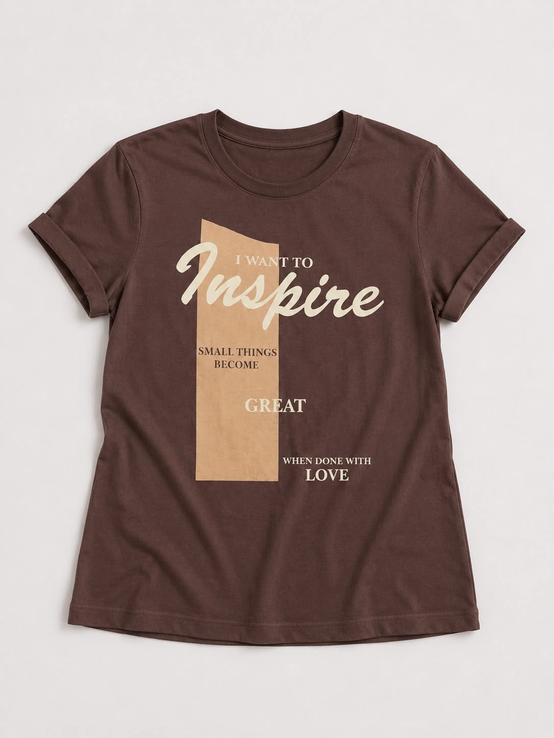 Kadın Yazı Baskılı Bisiklet Yaka Tshirt Kahverengi