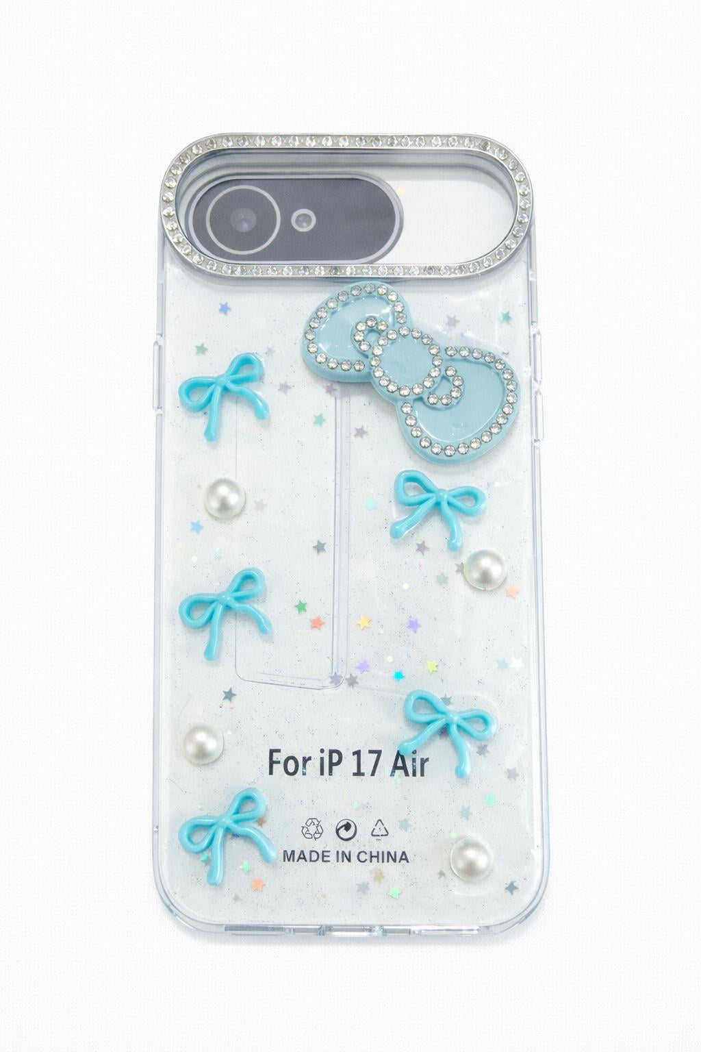 İphone 17 Air Uyumlu Kurdeleli ve İnci Taşlı Kılıf Mavi