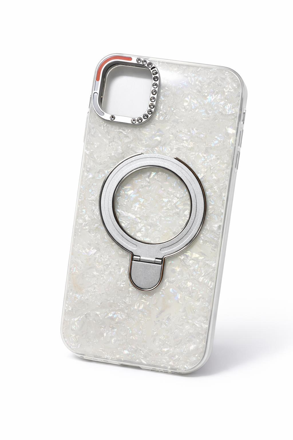 İphone 15 Pro Max Uyumlu Magsafe Dönebilen Halkalı Kılıf Beyaz